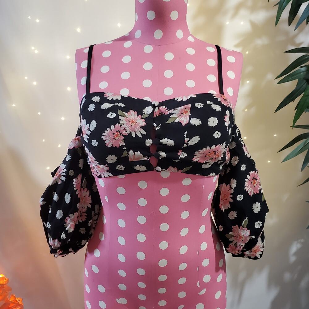 Kimchi Blue NWT Urban Outfitters Floral Balloon Puff Sleeve Bustier Top Womens S